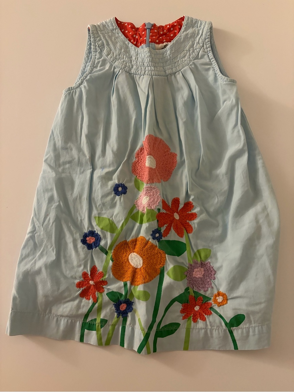 Mini Boden Embroidered Floral Cotton Dress 1½–2Y Light Blue